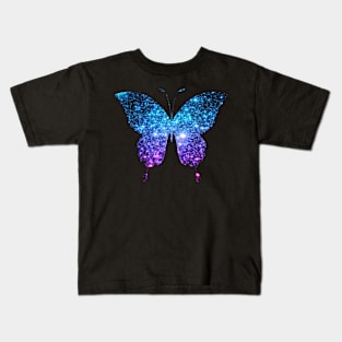 Teal and Purple Ombre Faux Glitter Butterfly Kids T-Shirt